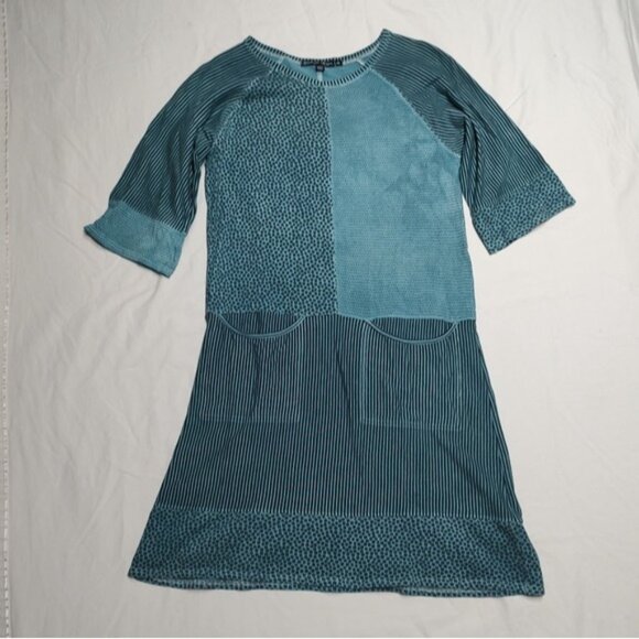 Gudrun Sjoden Stonewashed Teal Floral Stripe Patchwork Pocket Dress XS - Picture 2 of 8